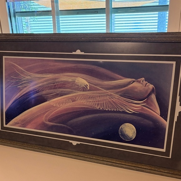 Other - 1992 Large Framed Art Ethereal Shaman Native American Design Eagle & Full Moon